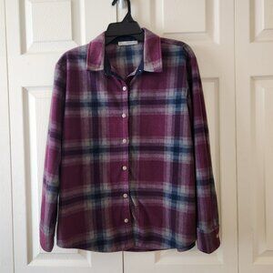 Lee Riders Womens Plaid Button-Up Shirt M Purple/Blue Long Sleeve